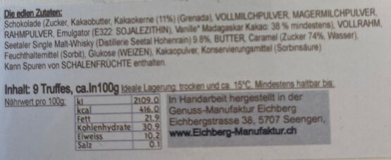 Whisky-Truffes Seetaler Single Malt Eichberg Box à 9 Stk.