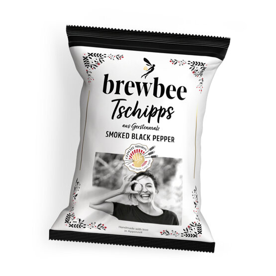 Brewbee Tschipps aus Gerstenmalz gewürzt mit Smoked Black Pepper 90g
(1 Karton = 5 Säckli)