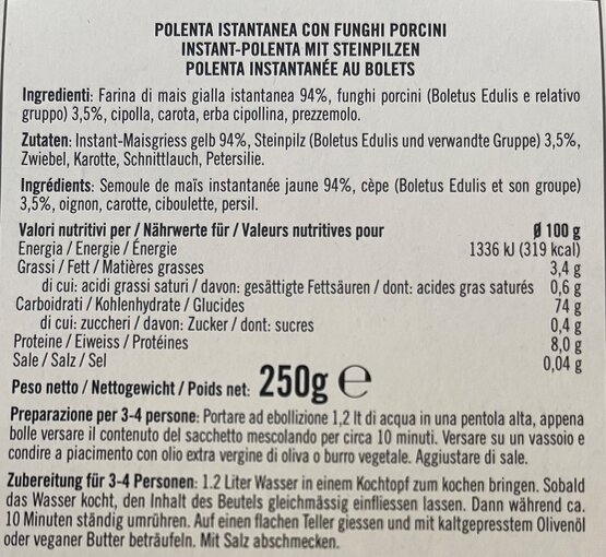 Polenta mit Steinpilzen Lubarone 250 g