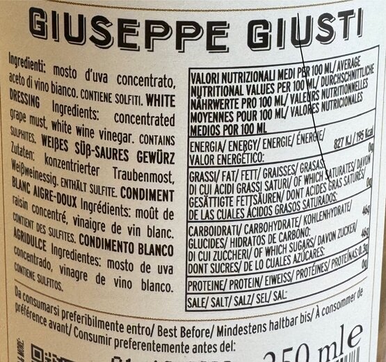 Condimento Bianco di Modena - Giuseppe Giusti 250 ml