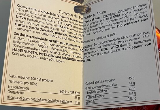 Cioccolatino dal Piemonte al Rum 200g