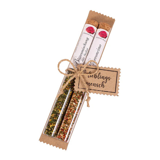 Brettgeschenk 2er-Gewürz-Set; Salat 7g/Peperoncino 15g -
Gourmet Berner