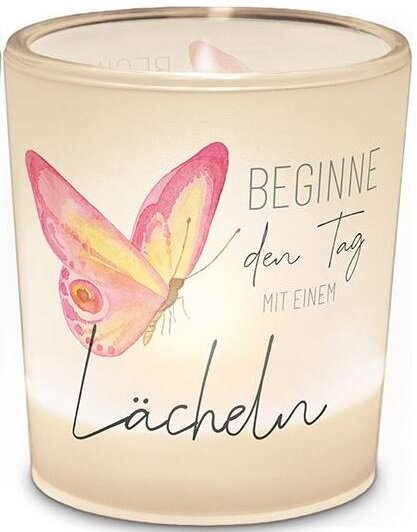 Windlicht inkl. Teelicht "Beginn den Tag mit einem Lächeln"