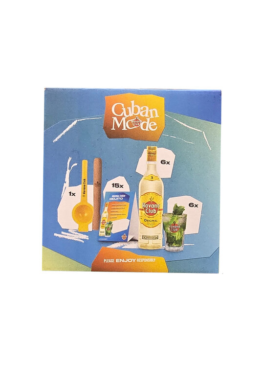 Havana Club Mojitokit (6 Fl. Havana Añejo 3 Años + gratis Stössel, Limettenpresse, 15 Tischsteller & 6 Havana Club Gläser)