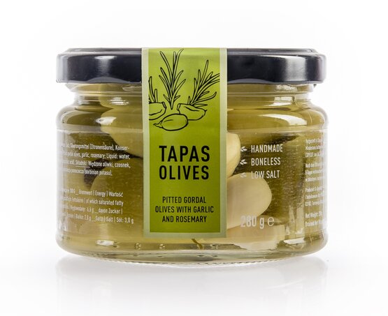 Tapas - Oliven mit Knoblauch und Rosmarin Torremar 280g