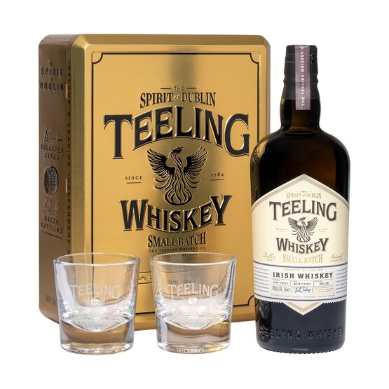 Whiskey Teeling Small Batch Rum Cask Irish Geschenkpackung Metall (gold) mit 2 Gläsern (solange Vorrat)