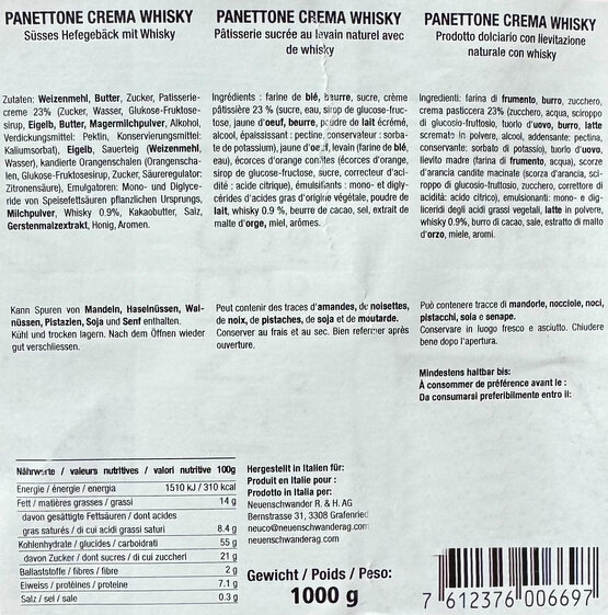 Panettone Crema Whisky 1kg
Gioia dei Sensi