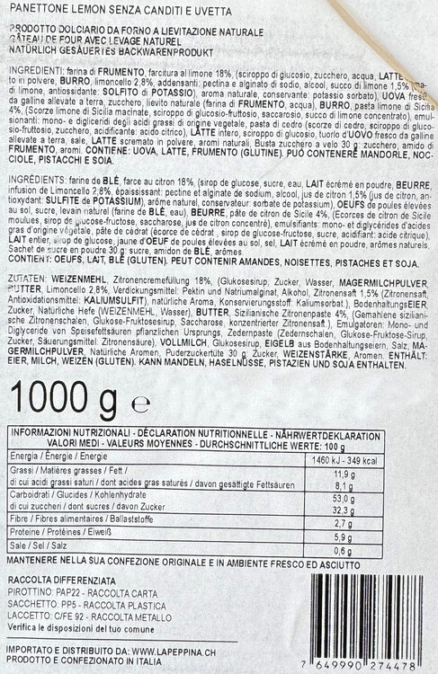 Panettone farcito al Limone I Piemontesi 1kg