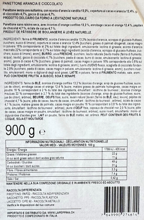 Panettone Cioccolato e Arancia I Piemontesi 900g