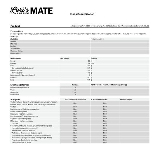 Lori's Cold Brew Roasted Mate 33 cl MW-Flasche 