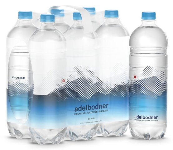 Adelbodner Mineral blau mit Kohlensäure 1 L PET EW 6-Pack 