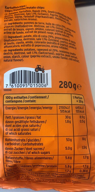 Zweifel Original Chips Paprika Familie 280g (ohne Rückgaberecht)