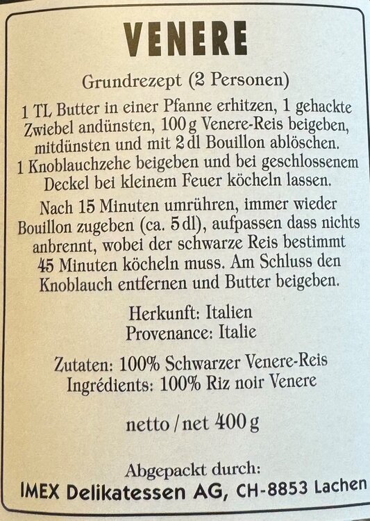 Venere Reis schwarz aus dem Piemont 400 g IMEX