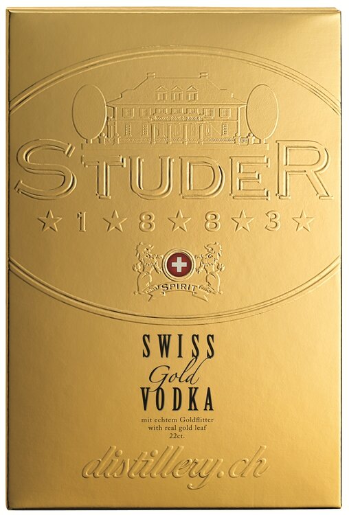 Studer Swiss Gold Vodka Pure Grain mit Goldflitter 24 Karat