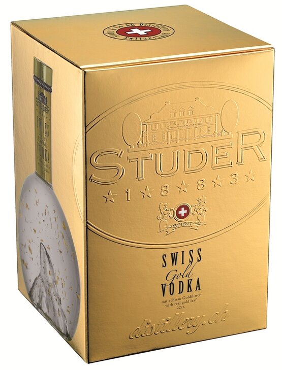 Studer Swiss Gold Vodka Pure Grain mit Goldflitter 24 Karat