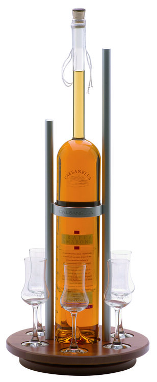 Grappa Paesanella Amarone 1.5 L inkl. Dreh-Gestell und 6 Gläser