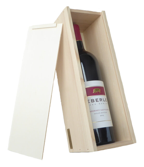 Holzkiste für Magnumflasche mit Holzdeckel inkl. Masche
(Aussenmasse 39 cm lang / 12,8 cm breit /12,6 cm hoch)