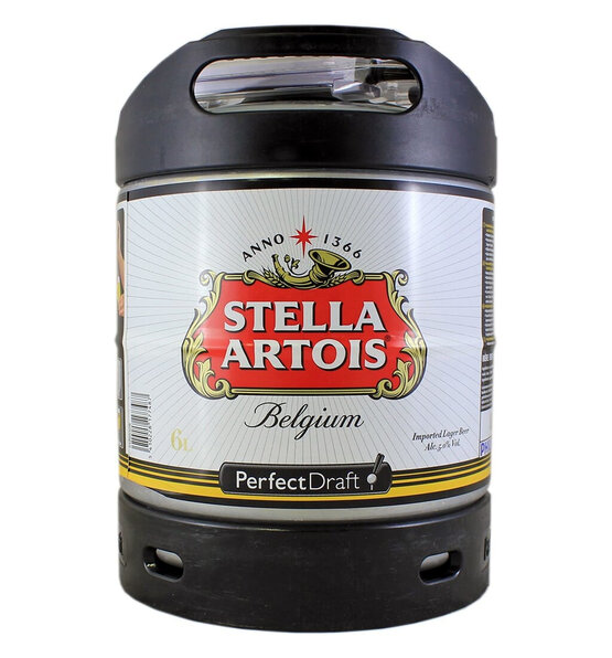 Stella Artois Lager Perfect Draft 6 L Fass Depot 10.- (5.- für Fass/5.- für Har.) (für Philips Perfect Draft und Perfect Draft Pro Zapfsysteme) 
 