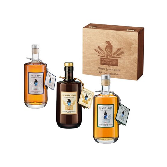 Säntis Malt 3x20 cl Holzkistchen (Himmelberg+grün+Cream) 