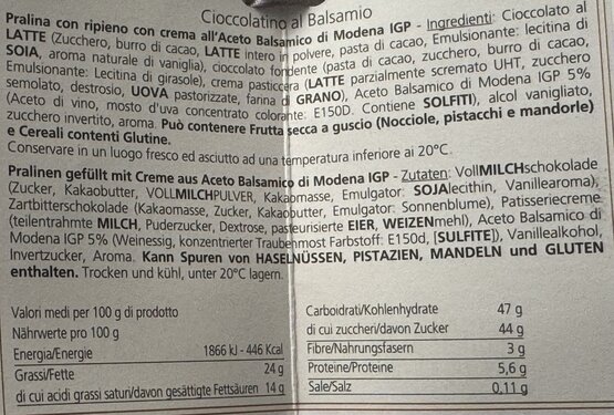 Cioccolatino al Balsamico 200g (solange Vorrat)