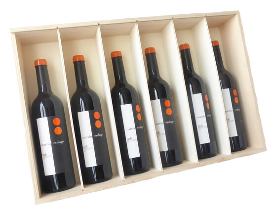 Holzkiste Plexiglas mit Masche für 6 Flaschen