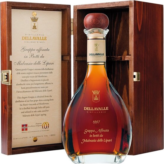 Grappa Dellavalle Affinata in Botti da Malvasia Holzkistchen
