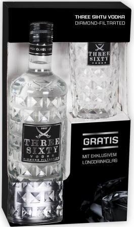 Vodka Three Sixty Geschenkpackung mit Glas (solange Vorrat) 