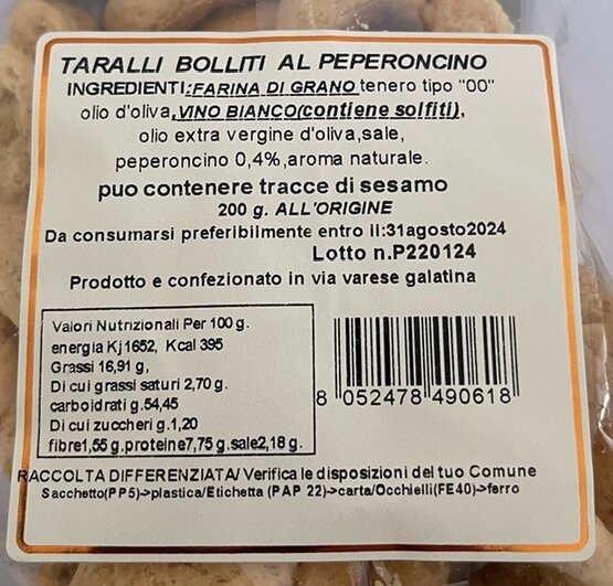 Taralli Bolliti al Peperonicino Preite 200 g