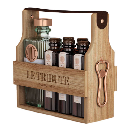 Gin Le Tribute in edler Holztragekiste inkl. 6 Flaschen Tribute Tonic-Water (solange Vorrat, voraussichtlich ab Mitte Dezember 25 wieder verfügbar)