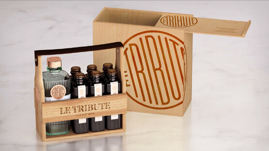 Gin Le Tribute in edler Holztragekiste inkl. 6 Flaschen Tribute Tonic-Water (solange Vorrat, voraussichtlich ab Mitte Dezember 25 wieder verfügbar)