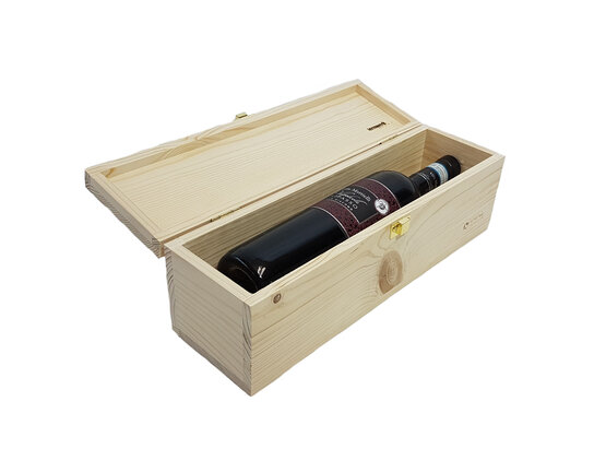 Holzpräsentkassette mit Klappdeckel für 1 Flasche