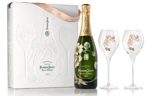 Champagne Belle Epoque brut Perrier Jouët + 2 Belle-Epoque Gläser Geschenkpackung (Rarität) (solange Vorrat, kein neuer Liefertermin bekannt)