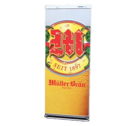 Müllerbräu Kühlschrank für Getränke Mietpreis Fr. 50.- (H160 B60 T70 cm)   (O Schlüssel geliefert (hängt hinten)             (O Schlüssel retour)
