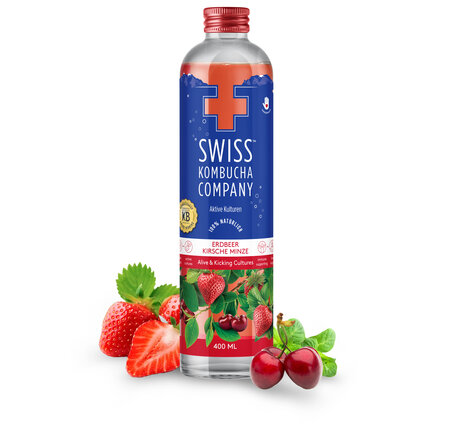 Swiss Kombucha Erdbeer-Kirsche-Minze 40cl EW-Glas (Solange Vorrat wird nicht mehr Produziert)