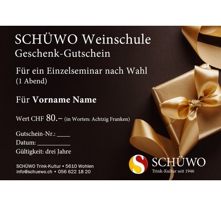 SCHÜWO Weinschule Geschenkgutschein Einzelseminar (1 Abend)