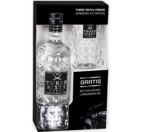 Vodka Three Sixty Geschenkpackung mit Glas (solange Vorrat) 