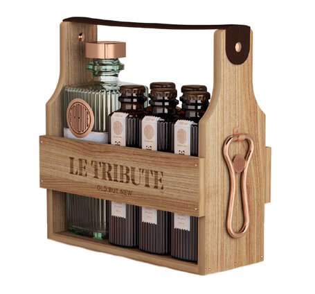 Gin Le Tribute in edler Holztragekiste inkl. 6 Flaschen Tribute Tonic-Water (solange Vorrat, voraussichtlich ab Mitte Dezember 25 wieder verfügbar)