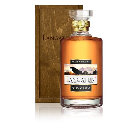 Langatun Old Crow - Peat - Redwine Cask, Karaffe in Holzbox (solange Vorrat)