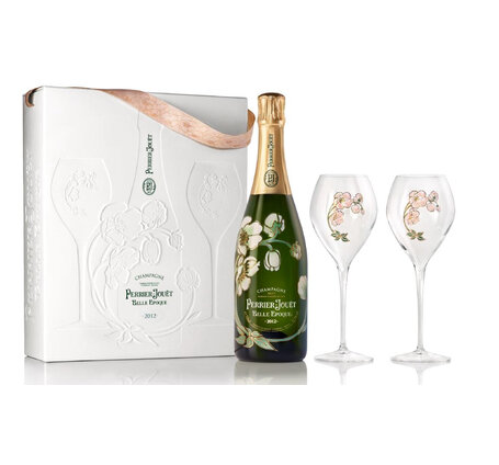 Champagne Belle Epoque brut Perrier Jouët + 2 Belle-Epoque Gläser Geschenkpackung (auf Anfrage) (Rarität)